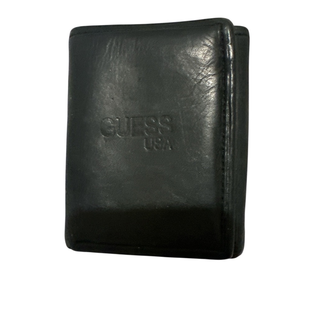 GUESS Black Leather Wallet Card Holder Trifold